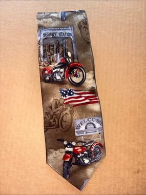 100% Silk handmade tie with motorcycles and USA FLAG 🇺🇸